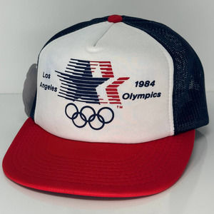 VTG 80s Olympics Los Angeles 1984 USA Trucker Hat adjustable colorblock